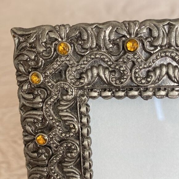 Picture frame beautiful etched detail yellow stone vintage unknown manufacturer - Picture 3 of 7